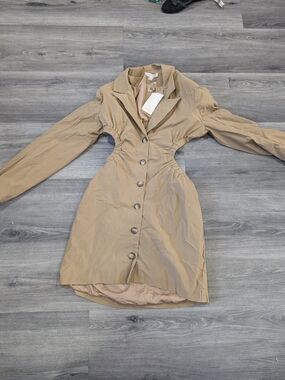 Dolls Kill Beige Asymmetrical Button Ruched-Waist Dress